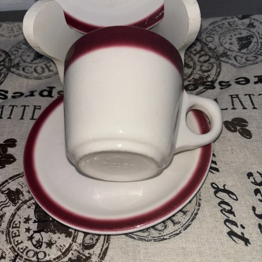 Buffalo China Maroon Air Brushed Coffee Cup & 2 Small 5